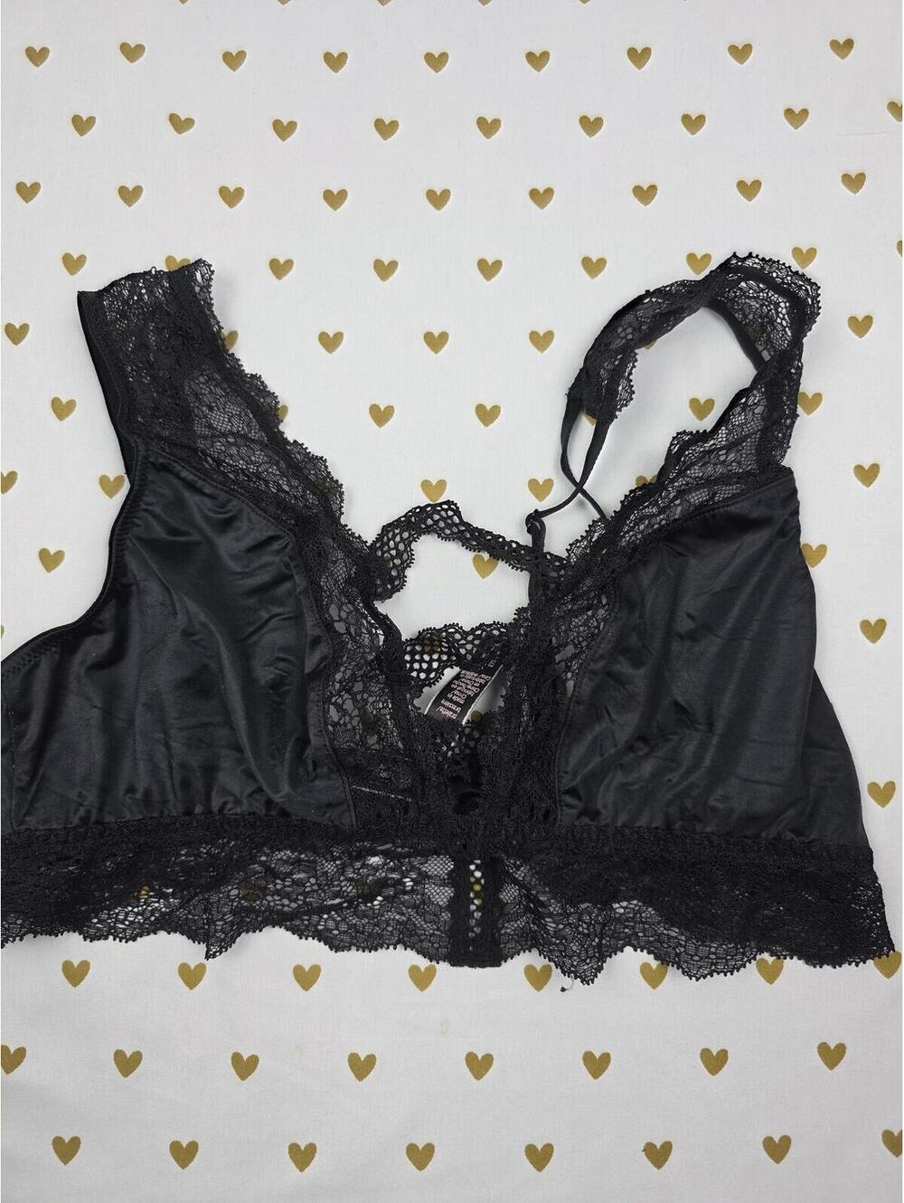 Victorias Secret Black Lace Satin medium Bralette Bra Top Tank